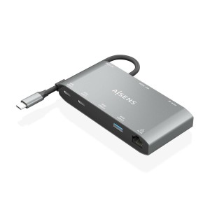 AISENS USB-C Dock 8 en 1, USB-C a 1xHDMI, 1xVGA, 1xRJ45, 2xUSB-A, 2xUSB-C 5G, 1xUSB-C PD, Gris, 20 cm
