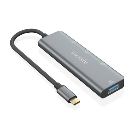 AISENS Hub USB 3.2 Gen2 10G USB-C, USB-C M-1xUSB-C H-3xUSB-A H, Gris, 15 cm