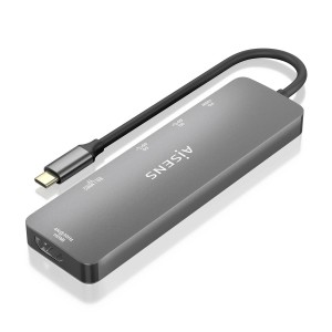 AISENS USB-C Dock 6 EN 1, USB-C a 1xHDMI, 2xUSB-A, 1xUSB-C PD 100W, 1xSD, 1xMicro SD, Gris, 15cm