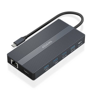AISENS USB-C Dock 12 En 1, USB-C a 2xHDMI, 1xDisplayport, 1xRJ45, 4xUSB-A, 1xUSB-C, 1xUSB-C PD, 1xSD, 1xMicro SD, Gris, 20cm