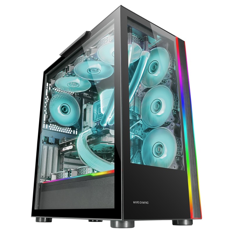 Mars Gaming MC-ULT, Caja Gaming Custom XXL E-ATX, Doble Cristal Templado 90º Sin Marco + Puerta Lateral, Soporte Completo