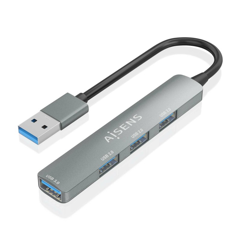 AISENS HUB USB 3.0 Aluminio, 1xUSB3.0 A H+3xUSB2.0 A H, Gris, 10cm