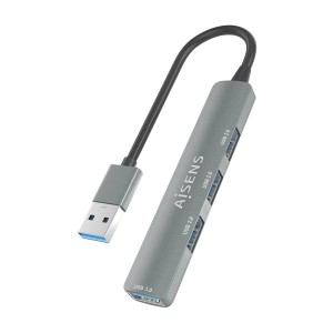 AISENS HUB USB 3.0 Aluminio, 1xUSB3.0 A H+3xUSB2.0 A H, Gris, 10cm