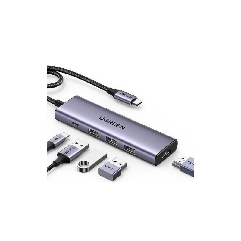Ugreen 15596 base para portátil y replicador de puertos Alámbrico USB 3.2 Gen 1 (3.1 Gen 1) Type-A + Type-C Aluminio