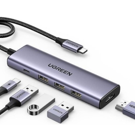 Ugreen 15596 base para portátil y replicador de puertos Alámbrico USB 3.2 Gen 1 (3.1 Gen 1) Type-A + Type-C Aluminio