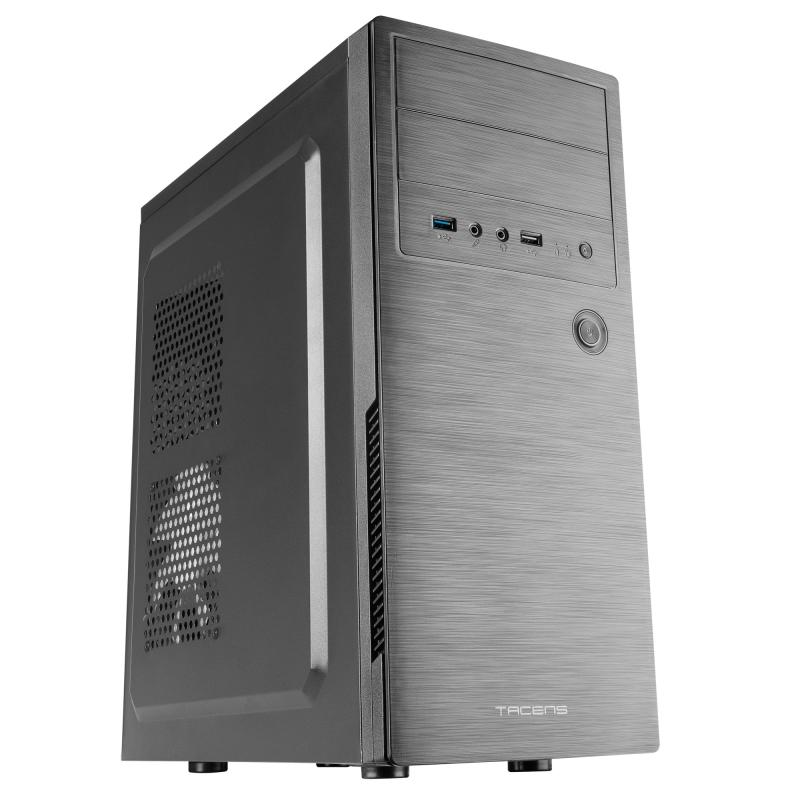 2INITIOX, Caja PC Semitorre ATX, Ventilador Lateral 12cm, Frontal Aluminio Pulido, Acero, Negro