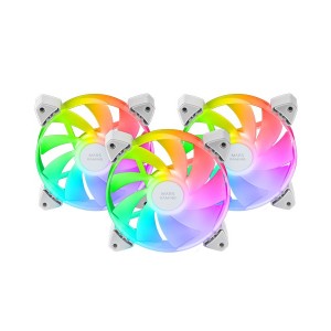 Mars Gaming MF-3AR, Kit 3x Ventiladores 120mm FDB, Aspas Invertidas, Iluminación ARGB 360° Sin Marco, Iluminación Anillo