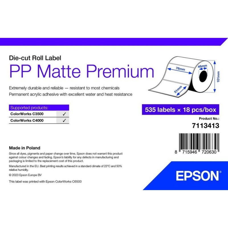 Epson 7113413 etiqueta de impresora Blanco Etiqueta para impresora autoadhesiva