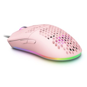 Mars Gaming MMAX, Ratón Ultraligero 69g, Óptico 12400DPI, Chroma RGB, Soft, Rosa