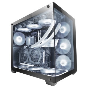 Mars Gaming MCV4 Negra, Torre Gaming Custom XXL E-ATX, Ventana Cristal Templado Lateral y Frontal Sin Marco, Estructura Modular