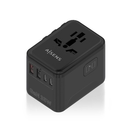 AISENS Adaptador Enchufe Universal Para Viaje EU USA UK AU Con Cargador USB GaN, 2xUSB-A (A1 QC3.0), 3xUSB-C (C1 PD3.0) 35W,
