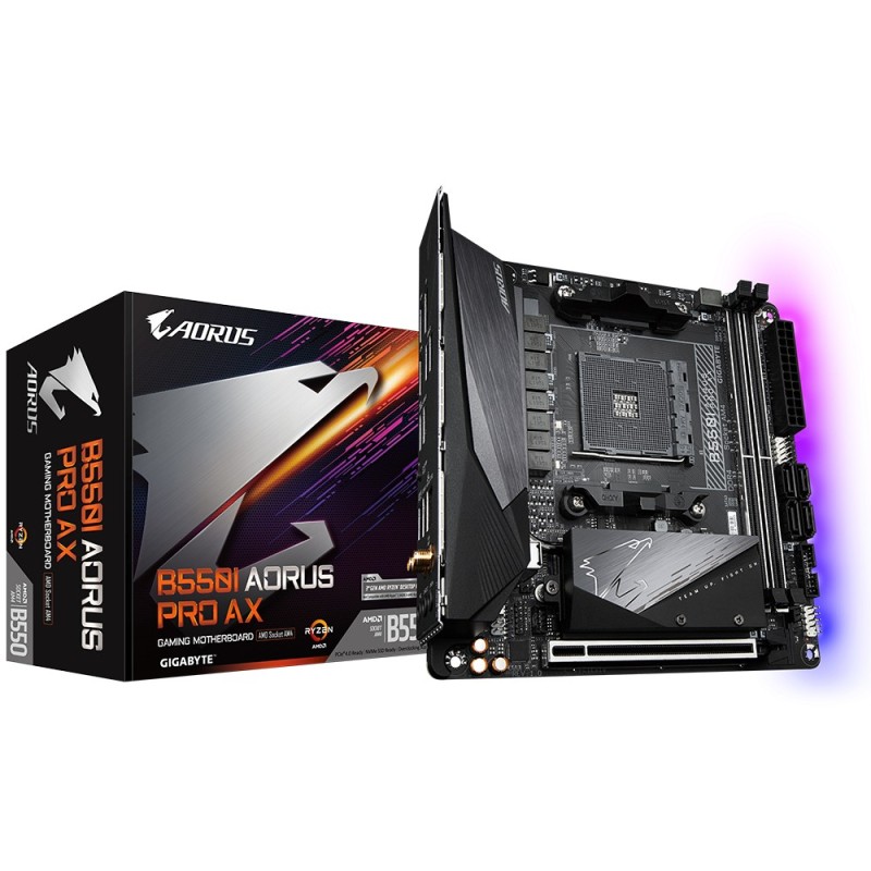 GIGABYTE B550I AORUS PRO AX Placa base - Procesadores AMD Ryzen 5000, VRM de 8 fases, hasta 5300 MHz DDR4, 1xPCIe 4.0 + 1xPCIe