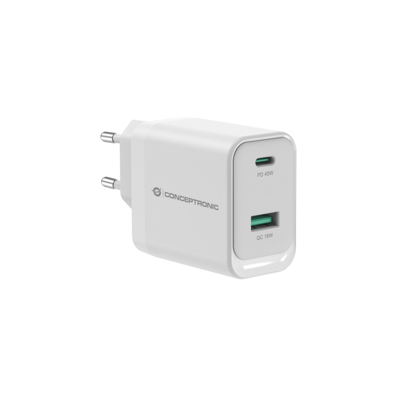 Conceptronic ALTHEA20W45 cargador de dispositivo móvil Universal Blanco Corriente alterna Carga rápida Interior Conceptronic ALTHEA20W45 cargador de dispositivo móvil Universal Blanco Corriente alterna Carga rápida Interior