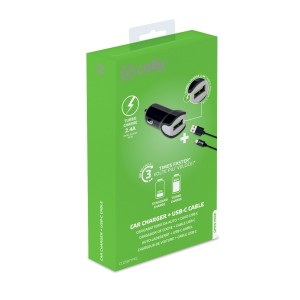 Celly CCUSBTYPEC cargador de dispositivo móvil Smartphone, Tableta Negro Encendedor de cigarrillos Auto