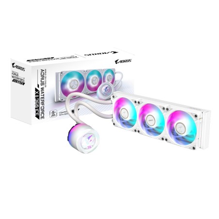 GIGABYTE AORUS WATERFORCE X II 360 ICE Refrigerador de CPU líquido AIO - 3x ventiladores ARGB de 120 mm, pantalla LCD a todo
