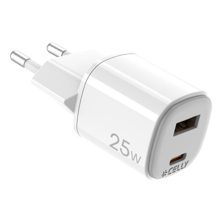 Celly UPTC1USB1USBC25 cargador de dispositivo móvil Cámara digital, Micrófono, Smartphone, Tableta, Teléfono Blanco USB Interior