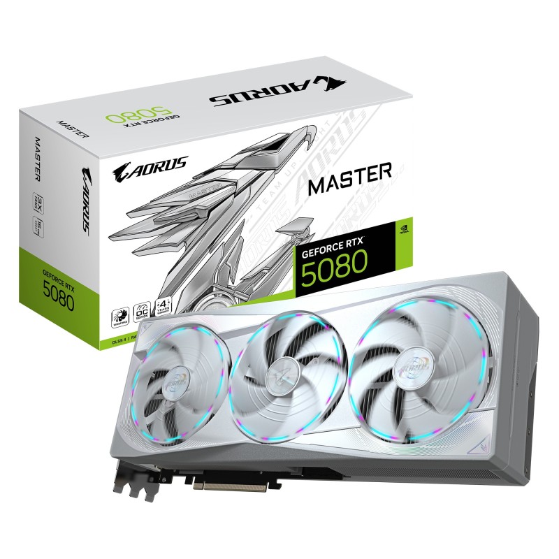 GIGABYTE AORUS GeForce RTX 5080 MASTER ICE 16G Tarjeta Gráfica - 16GB GDDR7, 256 bits, PCI-E 5.0, 2805MHz Core Clock, 3 x DP
