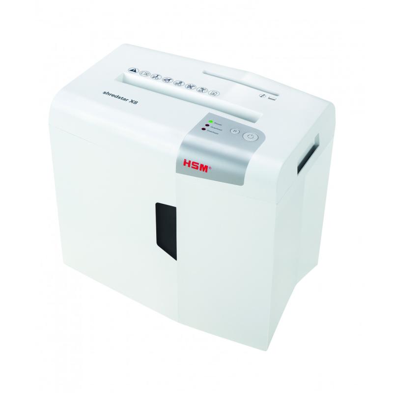 X8 triturador de papel Corte en partículas 58 dB 22 cm Plata, Blanco
