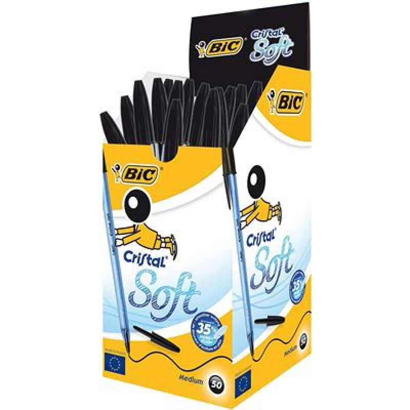 Cristal Soft Negro Bolígrafo Medio 50 pieza(s)