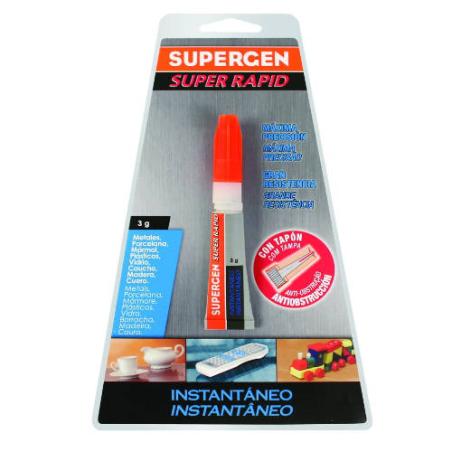 ADHESIVO INSTANTANEO SUPERRAPID TRANSPARENTE EN TUBO 3GR. SUPERGEN 62603-00000-00