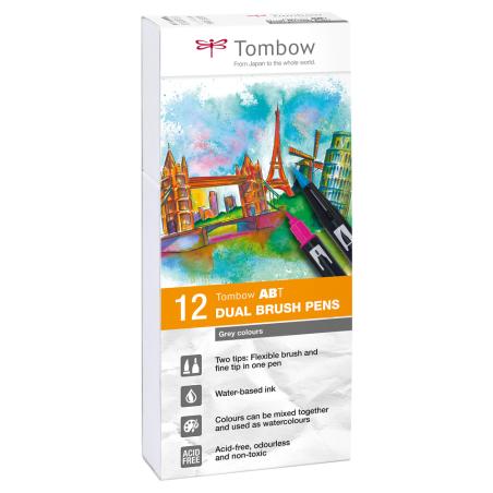 ABT Dual Brush Pen Set rotulador Gris 12 pieza(s)