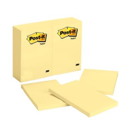 Notes, 4 in x 6 in, Canary Yellow, 12 Pads/Pack nota autoadhesiva Amarillo 100 hojas Autoadhesivo