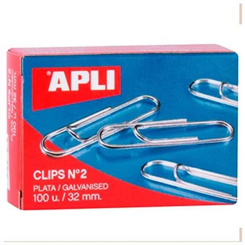 CAJA 100 CLIPS APLI LABIADOS Nº2 32MM