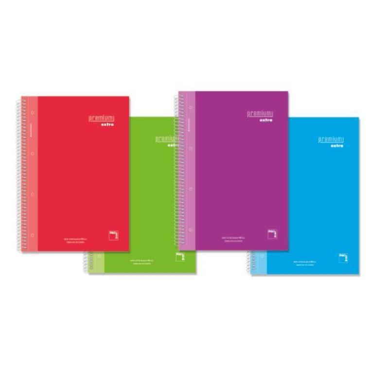 PACSA CUADERNO PREMIUM EXTRA 80H FOLIO 90GR 4X4MM C/M T/EXTRADURA PACK 4 UD C/SURTIDOS
