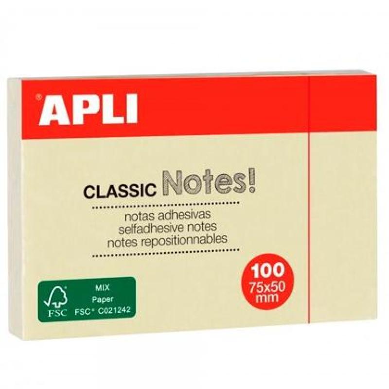 APLI NOTAS ADHESIVAS CLASICAS 75X50MM BLOC 100H AMARILLO -12U-