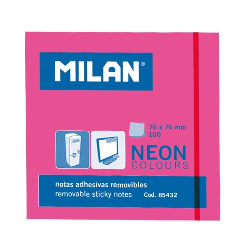 MILAN BLOC NOTAS ADHESIVAS 100 HOJAS 76X76MM ROSA NEÓN -10U-