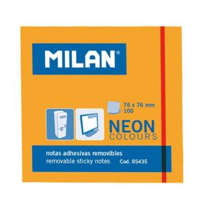 MILAN BLOC NOTAS ADHESIVAS 100 HOJAS 76X76MM NARANJA NEÓN -10U-