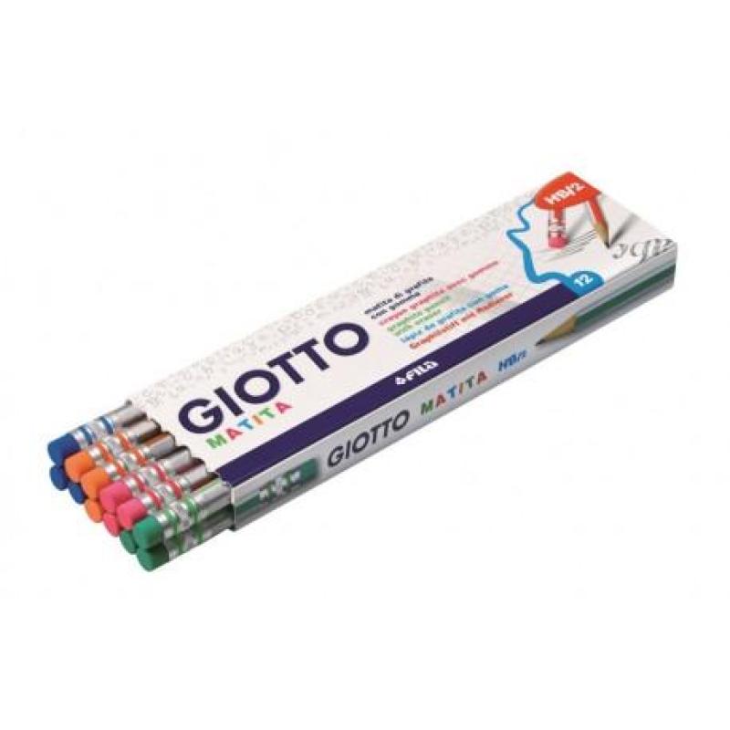 GIOTTO LAPIZ MADERA CON GOMA HEXAGONAL GRAFITO NEGRO HB/2 -12U-
