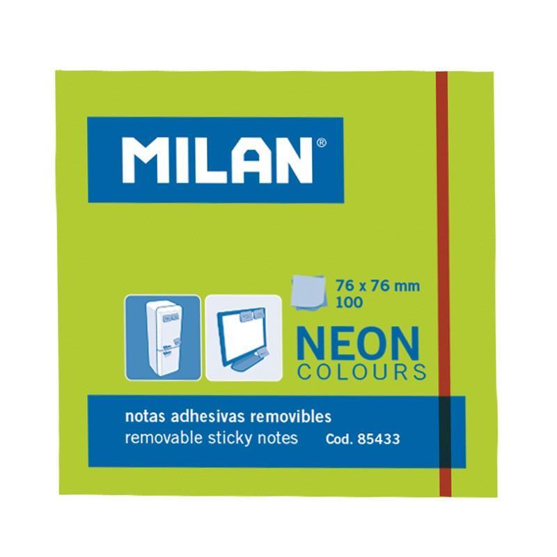 MILAN BLOC NOTAS ADHESIVAS 100 HOJAS 76X76MM VERDE NEÓN -10U-