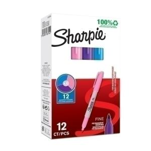 SHARPIE MARCADOR PERMANENTE FINE F C/SURTIDOS ROSA/MORADO/TURQUESA - Pack de 12 unidades