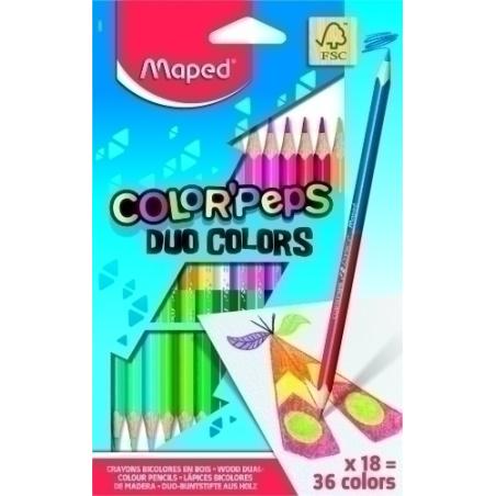 MAPED LÁPICES DE COLORES DUO COLOR´PEPS BICOLOR SURTIDOS EN ESTUCHE DE 18