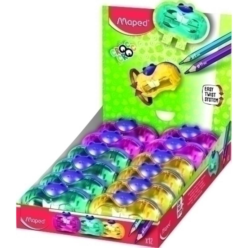 MAPED SACAPUNTAS DE 2 ORIFICIOS CROC CROC TWIST COLORES SURTIDOS -EXPOSITOR- - Pack de 12 unidades