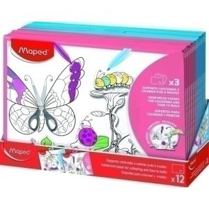 MAPED 3 SOPORTES 3D PARA COLOREAR Y PINTAR + PASTILLAS ADHESIVAS COLORES SURTIDOS