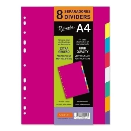 SENFORT JUEGO 8 SEPARADORES A4 PP RÍGIDO DYNAMIC C/SURTIDOS