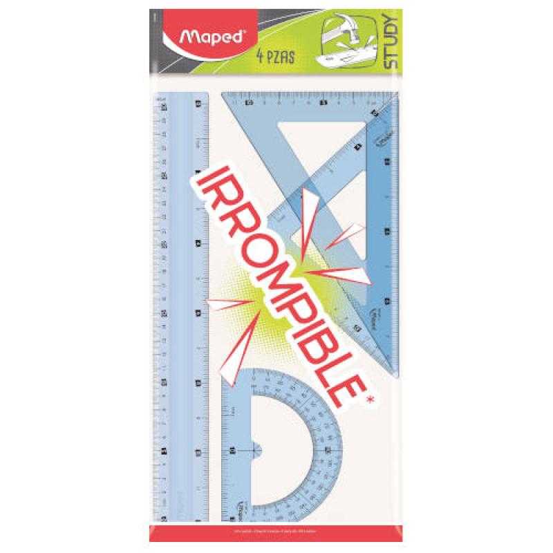 KIT DE 4 PIEZAS DE TRAZADO REGLA/CARTABON/ESCUADRA Y TRANSPORTADOR MAPED - Pack de 24 unidades 981706