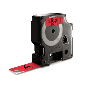 D1 - Etiquetas estándar - Negro sobre rojo - 19mm x 7m