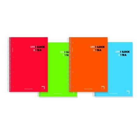 CUADERNO ESPIRAL SERIE SUPERBLOCK EXTRA TAPA DURA 90 GRS. A-4 (210X297MM.) MICROPERFORADO 120 HOJAS CUADRÍCULA 5X5 + GRECA SURTI