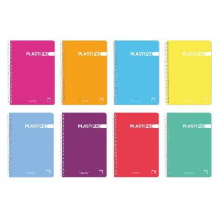 CUADERNO SERIE PLASTIPAC 90 GRS. TAPA POLIPROPILENO FOLIO (215X310MM.) 80 HOJAS CUADRÍCULA 5X5 CON MARGEN SURTIDO PACSA - Pack d