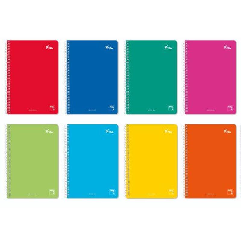 CUADERNO ESPIRAL SERIE XTRA TAPA DURA 60 GRS. FOLIO (215X310MM.) 80 HOJAS CUADRÍCULA 4X4 CON MARGEN SURTIDO PACSA - Pack de 5 un
