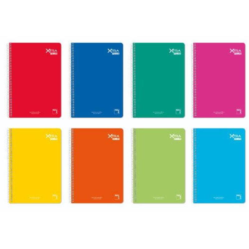 CUADERNO ESPIRAL SERIE XTRA PLUS TAPA DURA 90 GRS. FOLIO (215X310MM.) 80 HOJAS CUADRÍCULA 4X4 CON MARGEN SURTIDO PACSA - Pack de