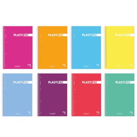 CUADERNO SERIE PLASTIPAC TAPA POLIPROPILENO 90 GRS. A-4 (210X297MM.) MICROPERFORADO 100 HOJAS CUADRÍCULA 5X5 + GRECA SURTIDO PAC