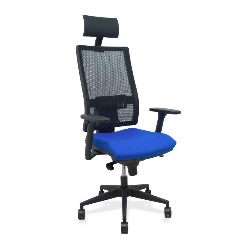 Silla Horna sincro resp. malla negro asto. bali azul brazos 3D ruedas 65mm cabecero fijo