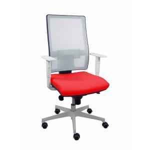Silla Horna sincro malla blanca bali rojo brazos blancos base blanca ruedas parqué
