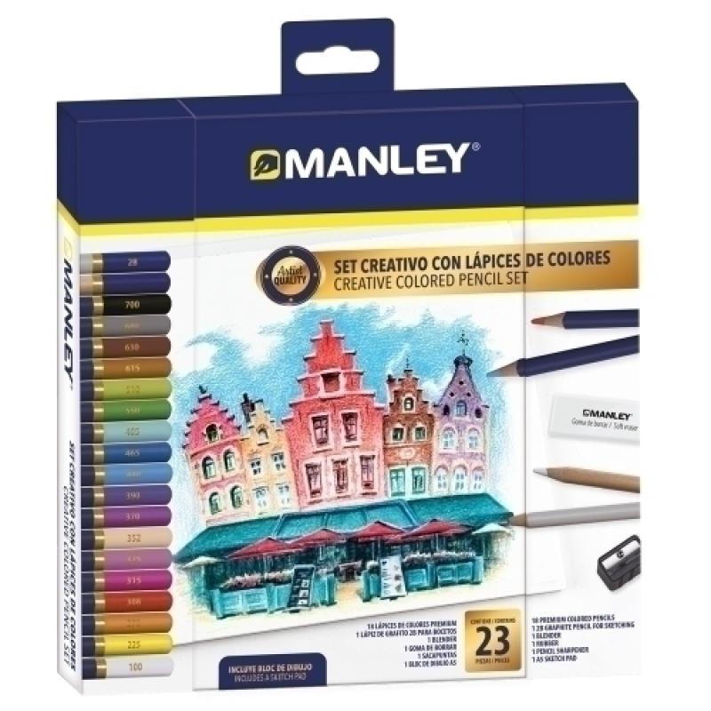 MANLEY SET CREATIVO LÁPICES DE COLORES 23 PIEZAS SURTIDO