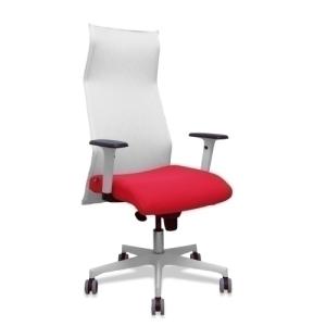 Sillón Sahuco blanco bali rojo brazos blancos base blanca ruedas parqué 65mm