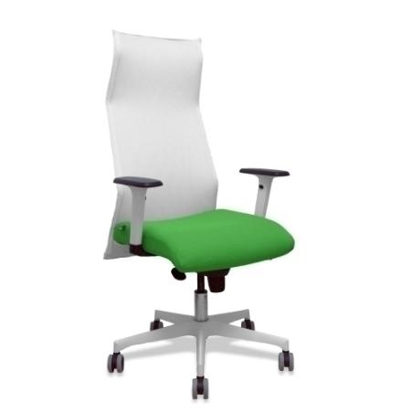 Sillón Sahuco blanco bali verde brazos blancos base blanca ruedas parqué 65mm
